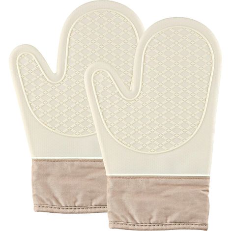 1 Paire de Gants de Cuisine, Surface Antidérapante en Silicone, Intérieur en Coton, Résistants à la Chaleur, Gant Four pour Barbecue, Cuisson (Blanc-1) (1/5)