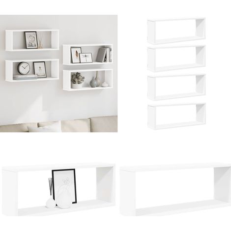 Étagères murales cube 4 pcs Blanc 60x15x23 cm Bois d’ingénierie - Etagere Murale - Rangement Mural - Etageres Blanches - Meuble Deco - Decoration Murale - Home & Living (1/5)