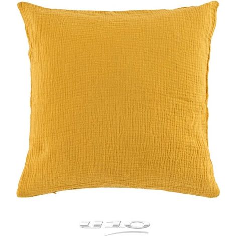 Lot de 2 Coussins en Gaze de coton Jaune 40 x 40 cm. (1/4)
