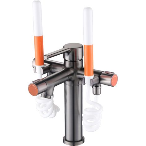 Robinet Lavabo 2-en-1 avec Hydropulseur Intégré – Double Fonction (Lavage & Hygiène Dentaire) – Corps en Laiton Antirouille & Bec 360° – Débit Réglable 3 Modes – Installation Facile (1/4)