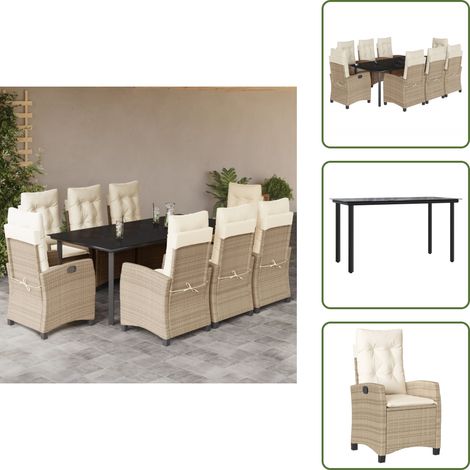 Relaxsessel - vidaXL 9-tlg. Garten-Essgruppe mit Kissen Beige Poly Rattan - Sitzkissen (1/5)