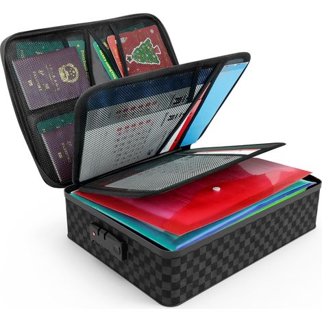 Porte-documents avec serrure - Boîte de rangement étanche pour documents, organiseur de dossiers, porte-documents avec serrure à combinaison - Mallette portable pour le bureau, la maison (1/5)