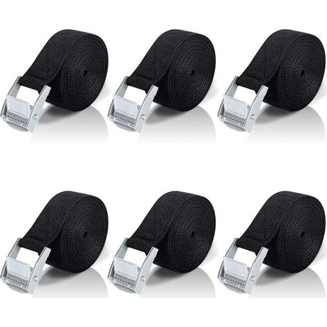 2M Sangle d'Arrimage 6 Pièces Sangle à Cliquet avec Boucle de Serrage en Alliage de Zinc pour Fixation Moto Voiture Porte Vélo (1/4)