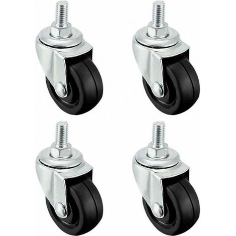 Swivel Casters 1.5 Inch Solid Rubber M8 x 15mm Screw Threaded Caster Wheels Black 4 Pcs (1/4)