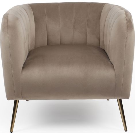 Fauteuil moderne Bombaro pieds métal doré et Velours Taupe (1/5)