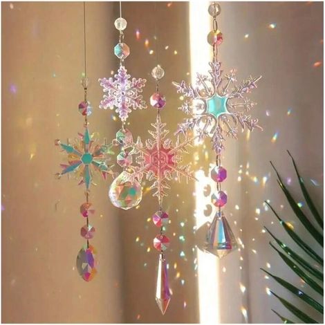 Ensemble de 4 décorations flocon de neige en cristal, élégantes pour l'hiver, pour Noël, les vacances, la pendaison de crémaillère, les anniversaires