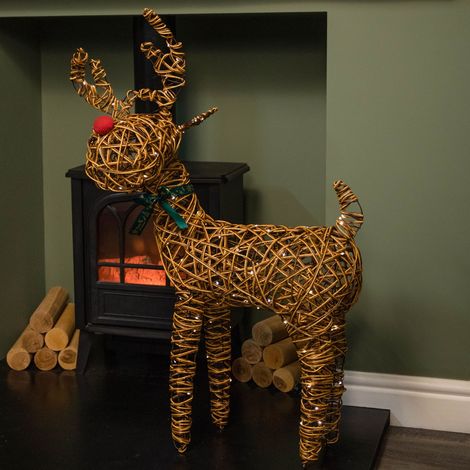 93cm Battery Operated Light up Brown Christmas Reindeer with Red Nose & 120 Warm White LEDs (1/5)
