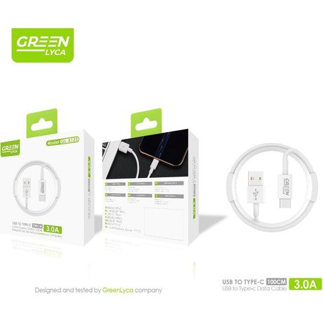 Câble USB-A vers USB-C GREEN LYCA, 1 m, charge rapide 3 A - Blanc