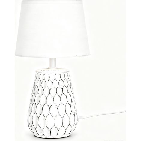 Lampe en Céramique Blanche Dégradée – Douille E14, Style Rustique pour Ambiances Cosy, Charme Vintage et Authentique pour Intérieur Chaleureux (1/5)