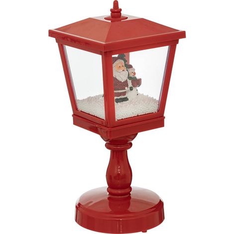 Fééric Lights And Christmas – Lanterne lumineuse rouge avec Père Noël et bonhomme de neige – 4 LED blanc froid – H 31 cm – Décoration intérieure festive (1/3)