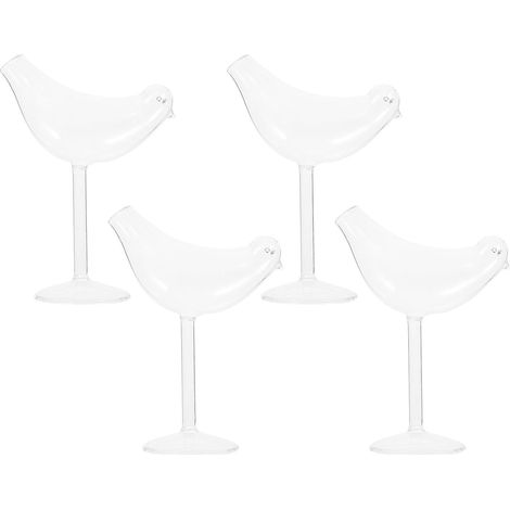 Lot de 4 Verres à cocktail, forme oiseau, pied long, cristal, bar maison fête mariage