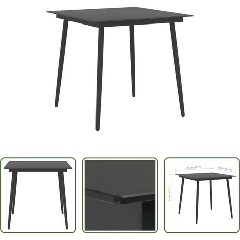vidaXL Table extérieure - Table à dîner de jardin Noir 80x80x74 cm Acier et verre (1/5)