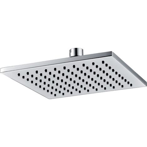 Square 200mm Fixed Shower Head Chrome Single Mode Rub Clean + Swivel Ball Joint (1/2)