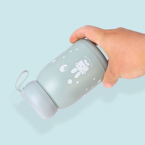 Mug isotherme double paroi 330 ml, fermeture hermétique, petit format, motif lapins mignons, idéal pour les voyages et les activités sportives en extérieur (bleu). (1/3)