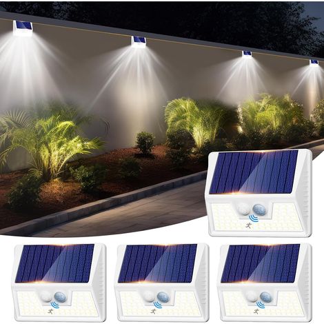 Lampe Solaire Extérieur Détecteur de Mouvement, Lot de 4 Lumiere Solaire Exterieur Avec IP65 Étanche, 3 Modos Eclairage Exterieur Solaire, Lampe Solaire pour Jardin, Garage