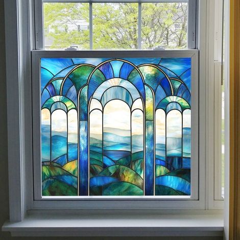 Selbstklebende Fensterfolie in Regenbogenfarben，statisch haftende Vinyl-Fensterfolie für mehr Privatsphäre，50 x 59 cm (1/5)