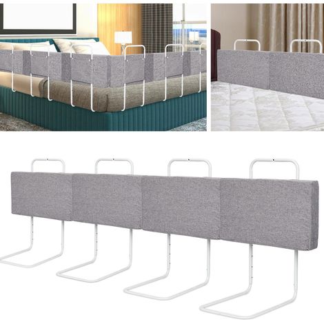 Wolketon Lote de 4 barrera cama infantil 50 cm, protector anticaídas ajustable, lino (1/5)