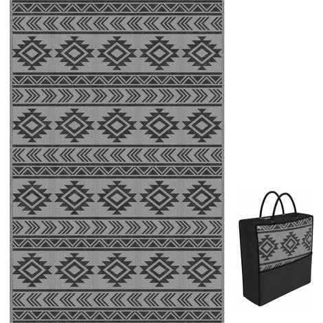 Outsunny alfombra de exterior, 182x274 cm, alfombra reversible con patrón geométrico, impermeable, anti-uv, para viajes en autocaravana, negro y gris (1/3)