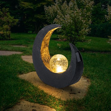 Lampade solari per la decorazione del giardino per l'esterno Decorazione del balcone esterno sfera di vetro lunare oro nero, 1x LED, LxLxH 29,4x9x30,5 cm