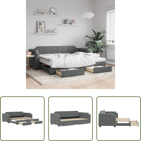 Schlafsofa - Tagesbett Ausziehbar mit Schubladen Dunkelgrau 80x200 cm Stoff (1/5)
