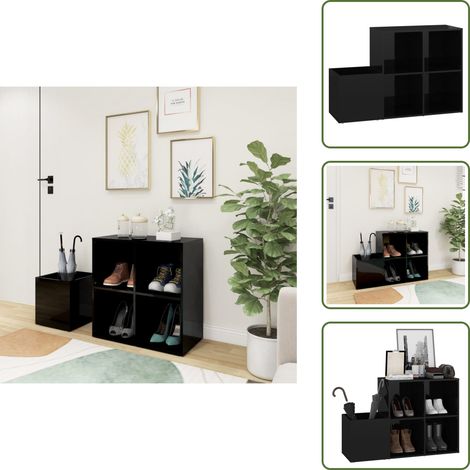 Mueble de recibidor - vidaXL Zapatero de recibidor contrachapado negro brillo 105x35,5x70 cm - Decoración de recibidor