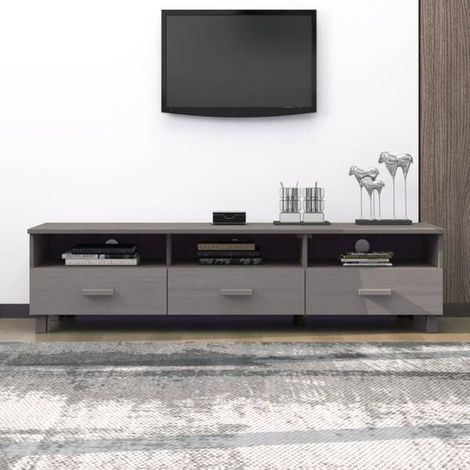 Meuble TV en Bois Massif de Pin, 158x40x40 cm, Gris Clair (1/5)