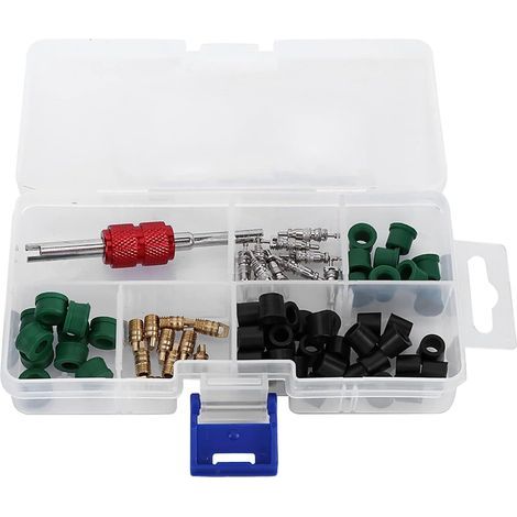 Kit A/C Walfront: 10 Valves + 50 Joints de Tuyau + 10 Valves + 1 Outil Remover. Kit Assortiment de Valve Cores. Joints de Tuyau. Valve Pour installation automatique de Voiture d' A/C Air conditionné (1/5)