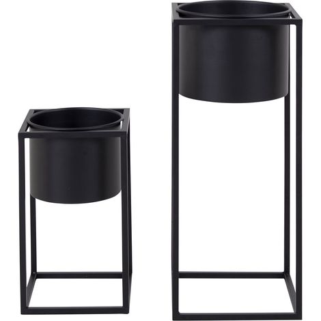 KIUH - Lot de 2 Cache-Pots sur Pieds Métal Noir (1/5)