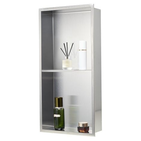 Duschnische, 10,16x33,02x63,5 cm, doppellagige Wandnische mit ausgehöhlter Trennwand, Shampoo-Aufbewahrungs-Organizer aus Edelstahl, Duschregal, silberfarben für Badezimmer (1/5)