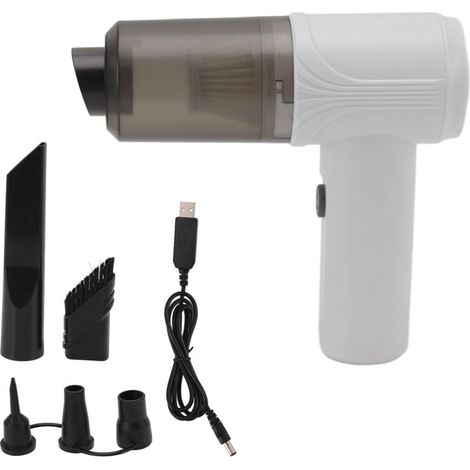 Crezuo 12000Pa Aspirapolvere 2 in 1 per auto, per liquidi e solidi, doppio uso, senza fili, portatile, ricaricabile tramite USB, per uso domestico, bianco-Crezuo