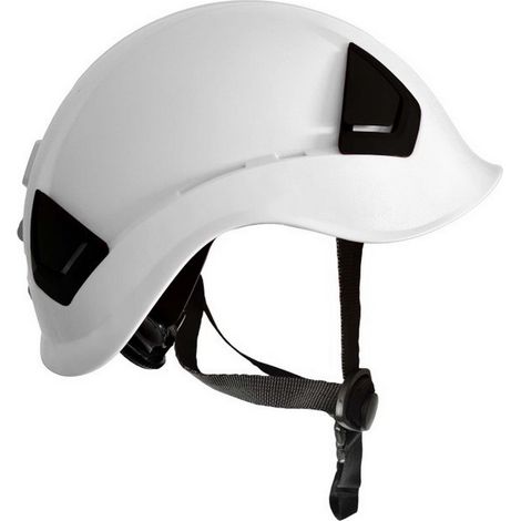 Casco blanco con ventilacion y barboquejo