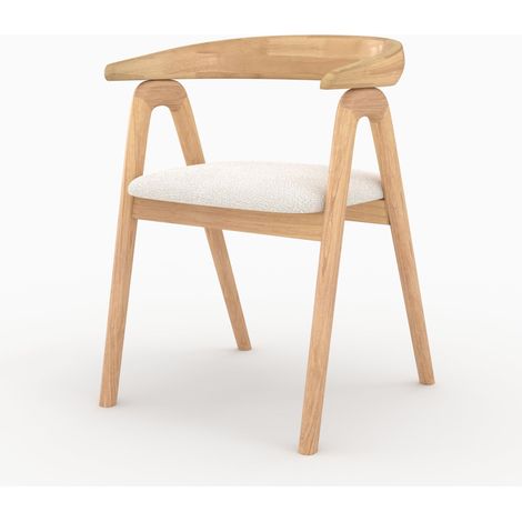 Chaise en bois d'hévéa clair et tissu bouclé crème - HAWA