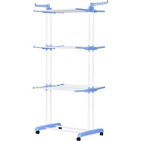 Stendibiancheria Pieghevole 73x64x177 cm 4 Livelli in Acciaio e PP Bianco e Argento (1/5)