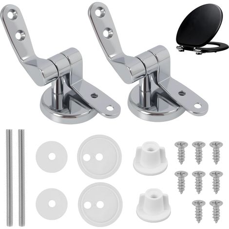 Charnière De Siège De Toilette Siège De Toilette Standard, Wc Abattant Clipsable, Finition Chrome, Compatibles Avec Les Sièges En Bois MDF, Ensemble De 2 Avec Kit De Montage Complet Toilet Seat Fixing (1/5)
