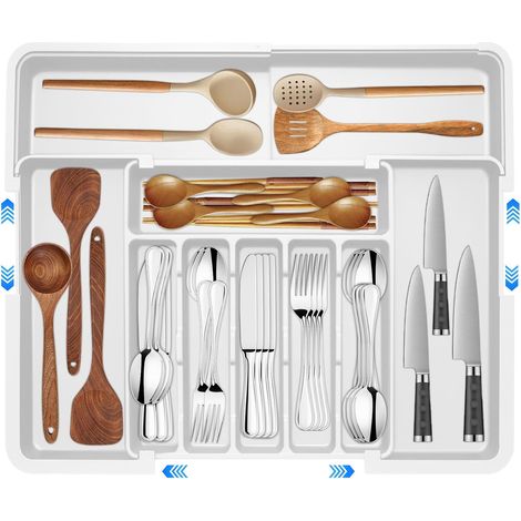 CADDY Cutlery Tray for Drawer, White, 9 Compartments, Adjustable, Utensil (1/5)