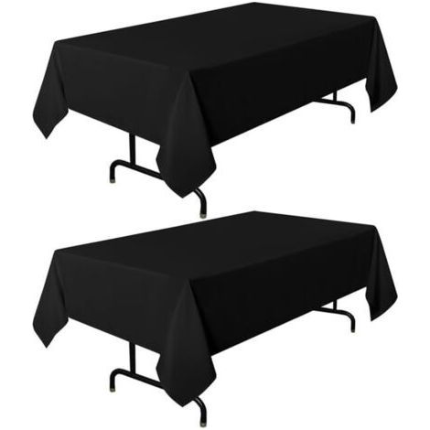 Lot de 2 nappes rectangulaires noires, environ 148 x 320 cm, 2,44 m de long, résistantes aux taches, infroissables et lavables. Nappes de marque Laxon pour tables à manger, buffets et camping.