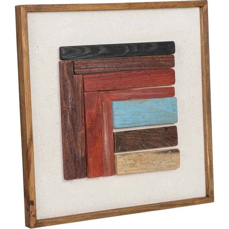 Cuadro artesanal de madera reciclada con relieve rojo y blanco 62x4x62h cm (1/5)