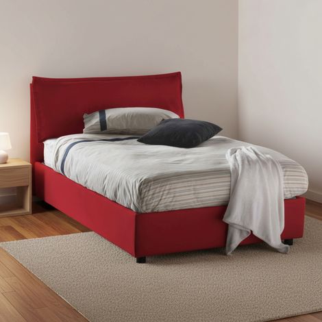 Talamo Italia Cama de plaza y media Claudia, Cama contenedor con revestimiento de tela, 100% Made in Italy, Apertura frontal, adecuado para colchón 120x200 cm, Rojo, con embalaje reforzado (1/5)