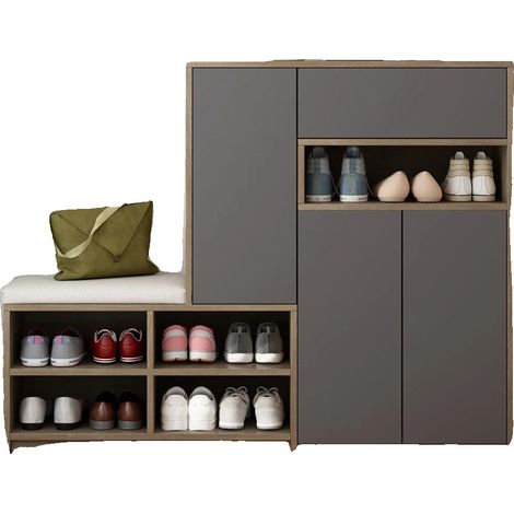 Banco para guardar zapatos, asiento acolchado, solución de almacenamiento versátil, gris (1/2)
