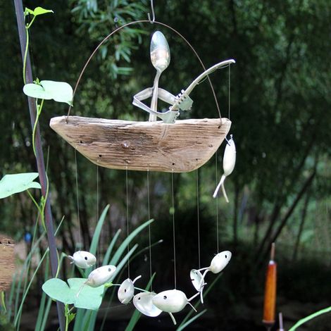 Cloche À Vent Pêcheur Cuillère Sculpture Poisson Décor Jardin Extérieur Intérieur Lot de 1 (1/5)