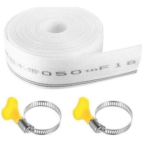 Tuyau Refoulement 32mm x 10m Plat Flexible en Tissu, 1 1/4 Pouce Tuyaux de Vidange pour Pompe Submersibles Pompes à Eau Sale, avec 2 Colliers Serrage - (1/5)