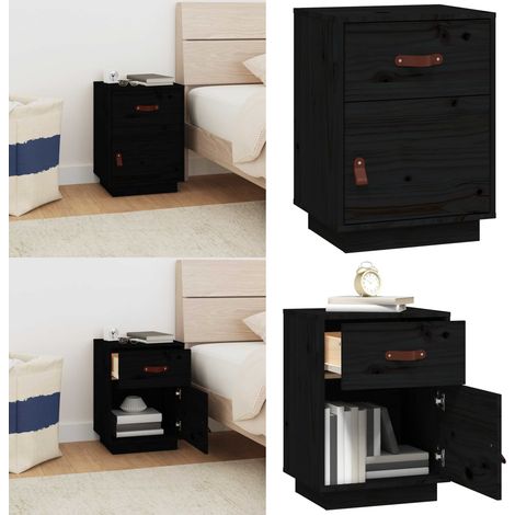 Mesita de noche madera maciza de pino negro 40x34x55 cm - Madera maciza - Pino negro