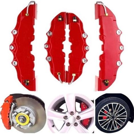 2 Paar rote Bremssattelabdeckungen für Vorder- und Hinterachse, hitzebeständige Bremssattel-Schutzkappen zur Modifizierung und Dekoration der Radnabe. (1/5)