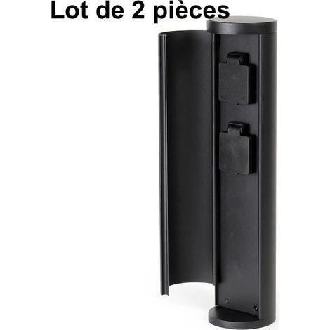 Lot de 2 Multiprises Bornes rondes noires 2 Prises Électriques Pour Jardin Et Extérieur (1/5)