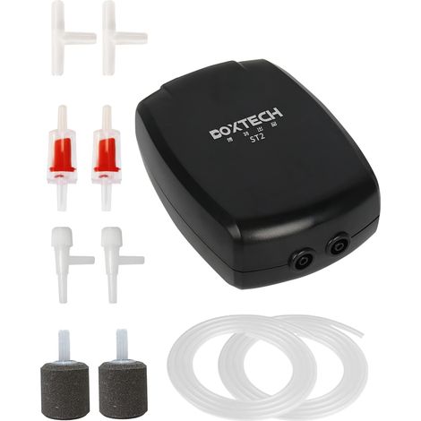 Pompe à Air pour Aquarium, Kit de Pompe à oxygène puissante de Double Sortie pour Aquarium avec Tuyau d'air, Pierre à Bulles, clapet Anti-Retour (3.5W) (1/5)