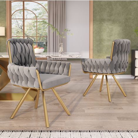 Silla de comedor giratoria 2 piezas, gris, de terciopelo con reposabrazos y estructura metálica,63x50x87cm (1/5)