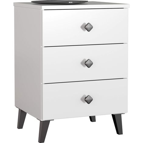 Mesita de noche MOBI Blanco 40 cm 3 cajones con tiradores negros 40x37x58 cm (1/5)