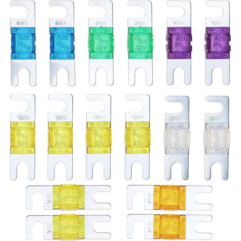 Lot de 16pcs Mini Fusible Électronique ANL 20A 30A 40A 60A 80A 100A 120A 150A DC 32V pour Système d'énergie Marine Véhicule Hybride Électrique Autoradio Moteur à Courant Continu (1/5)