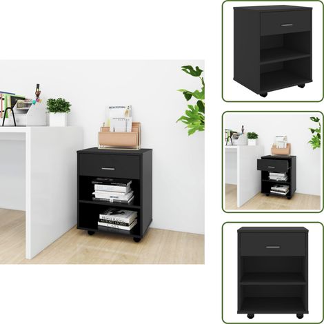Rollschrank Schwarz 46x36x59 cm Holzwerkstoff - Rollcontainer - Schreibtischschublade - Büroorganisation - Stauraum - Schwarz