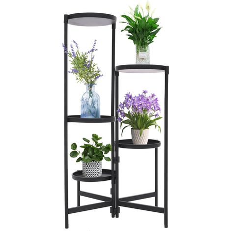 Soporte esquinero de 5 niveles para plantas de interior - Soporte alto para plantas - Soporte de exhibición para interiores y el hogar - Decoración del hogar - Negro - Independiente - Duradero